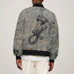 Aten Ancient Egyptian Sleeve Zip Bomber Jacket with Gray Astronomical Chart, Radiant Sun Disc Emblem, and Ankh - African Pride