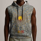 Aten Ancient Egyptian Sleeveless Hoodie with Gray Astronomical Chart, Radiant Sun Disc Emblem, and Ankh - African Pride