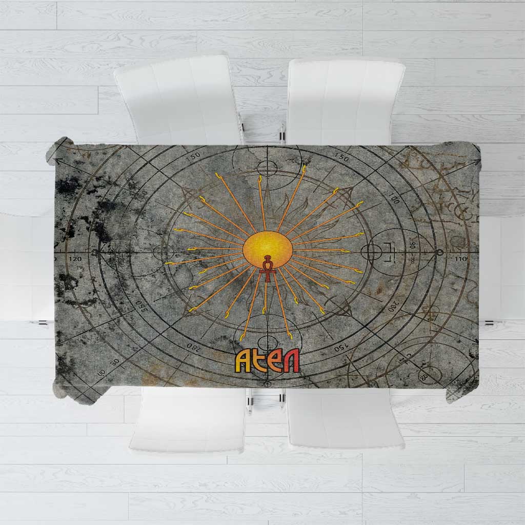 Aten Ancient Egyptian Tablecloth with Gray Astronomical Chart, Radiant Sun Disc Emblem, and Ankh - African Pride