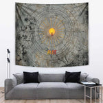 Aten Ancient Egyptian Tapestry with Gray Astronomical Chart, Radiant Sun Disc Emblem, and Ankh - African Pride