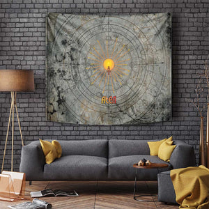 Aten Ancient Egyptian Tapestry with Gray Astronomical Chart, Radiant Sun Disc Emblem, and Ankh - African Pride
