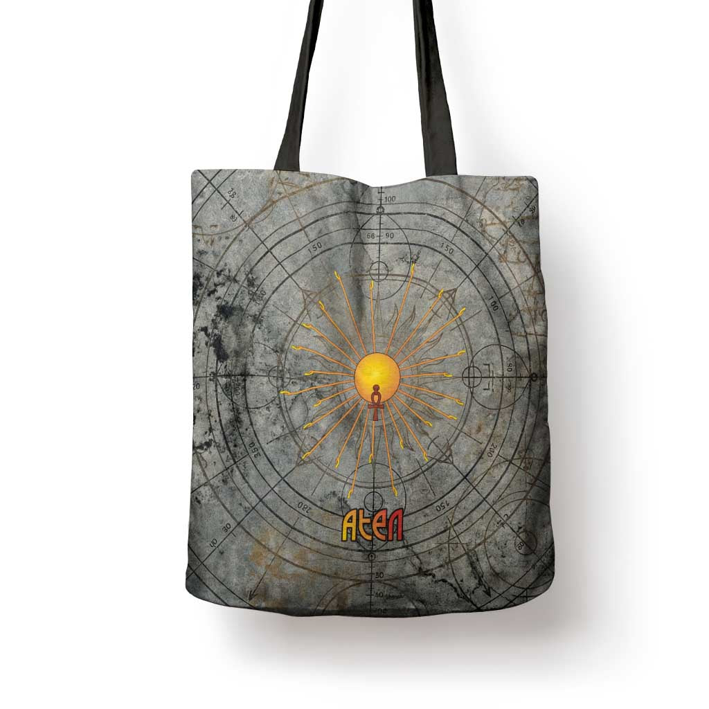 Aten Ancient Egyptian Tote Bag with Gray Astronomical Chart, Radiant Sun Disc Emblem, and Ankh - African Pride