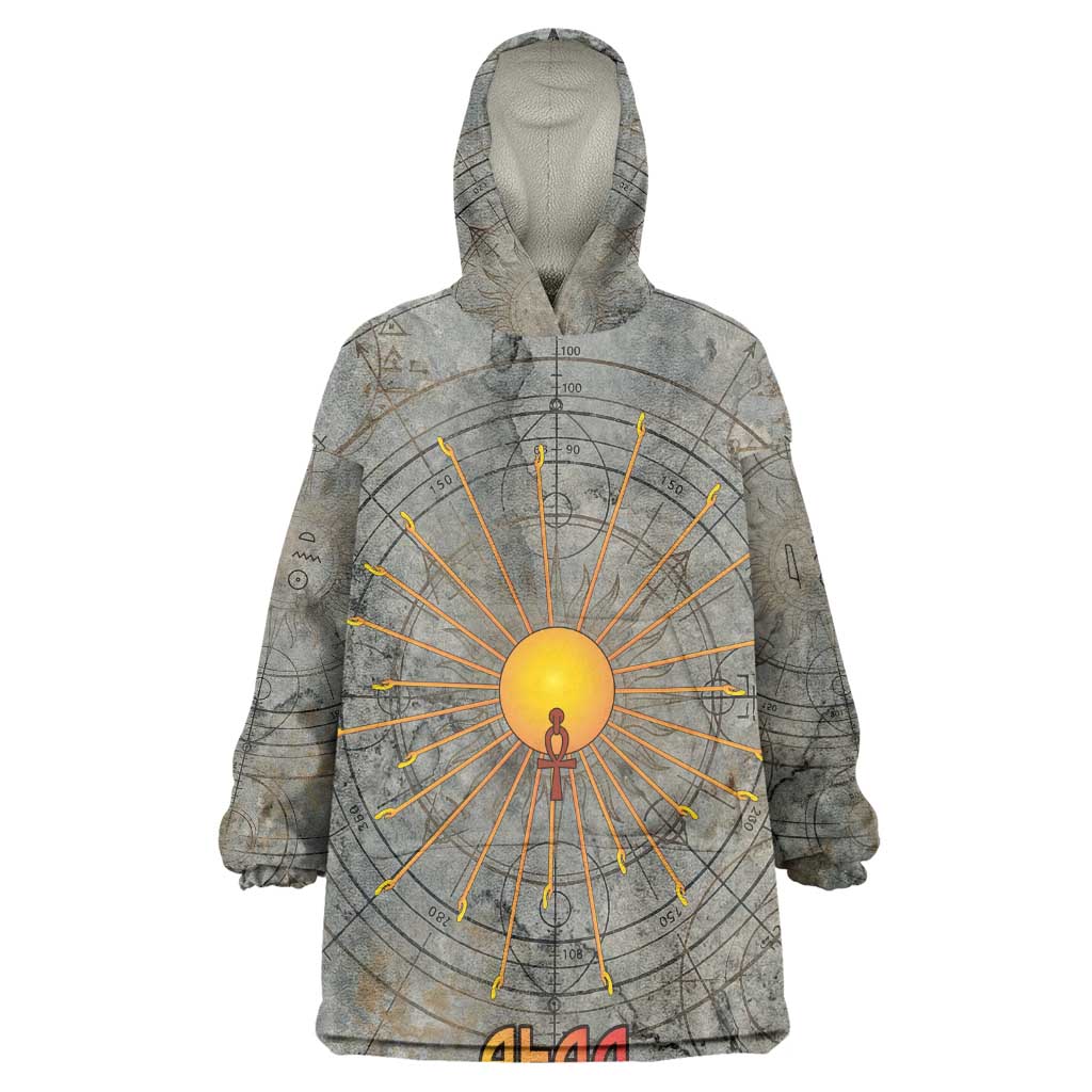Aten Ancient Egyptian Wearable Blanket Hoodie with Gray Astronomical Chart, Radiant Sun Disc Emblem, and Ankh - African Pride
