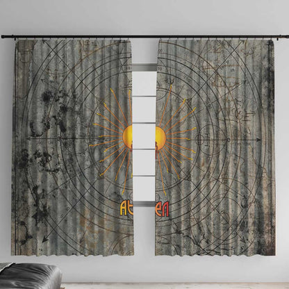 Aten Ancient Egyptian Window Curtain with Gray Astronomical Chart, Radiant Sun Disc Emblem, and Ankh - African Pride