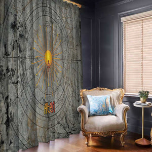 Aten Ancient Egyptian Window Curtain with Gray Astronomical Chart, Radiant Sun Disc Emblem, and Ankh - African Pride