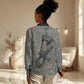 Aten Ancient Egyptian Women Casual Shirt with Gray Astronomical Chart, Radiant Sun Disc Emblem, and Ankh - African Pride