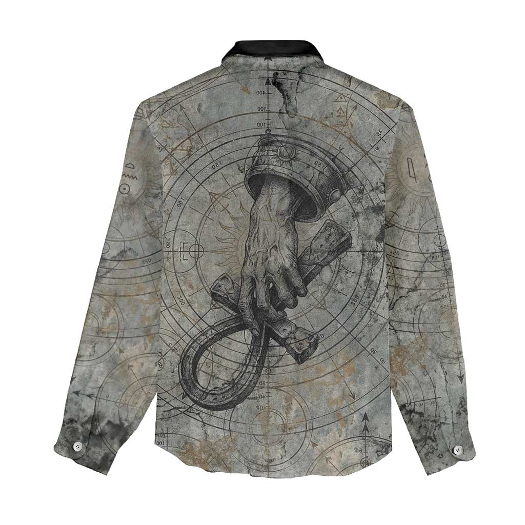 Aten Ancient Egyptian Women Casual Shirt with Gray Astronomical Chart, Radiant Sun Disc Emblem, and Ankh - African Pride