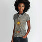 Aten Ancient Egyptian Women Polo Shirt with Gray Astronomical Chart, Radiant Sun Disc Emblem, and Ankh - African Pride