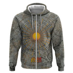 Aten Ancient Egyptian Zip Hoodie with Gray Astronomical Chart, Radiant Sun Disc Emblem, and Ankh - African Pride