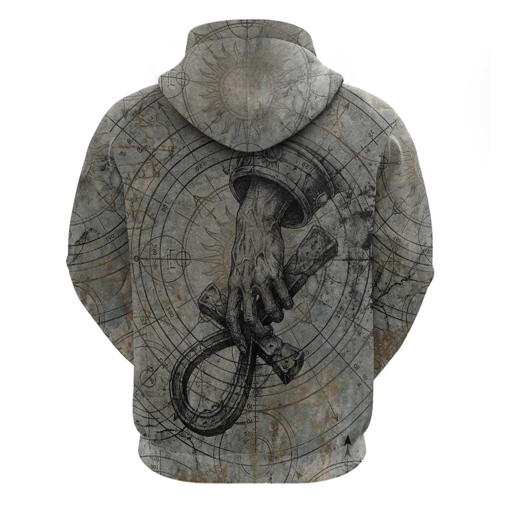Aten Ancient Egyptian Zip Hoodie with Gray Astronomical Chart, Radiant Sun Disc Emblem, and Ankh - African Pride