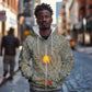 Aten Ancient Egyptian Zip Hoodie with Gray Astronomical Chart, Radiant Sun Disc Emblem, and Ankh - African Pride