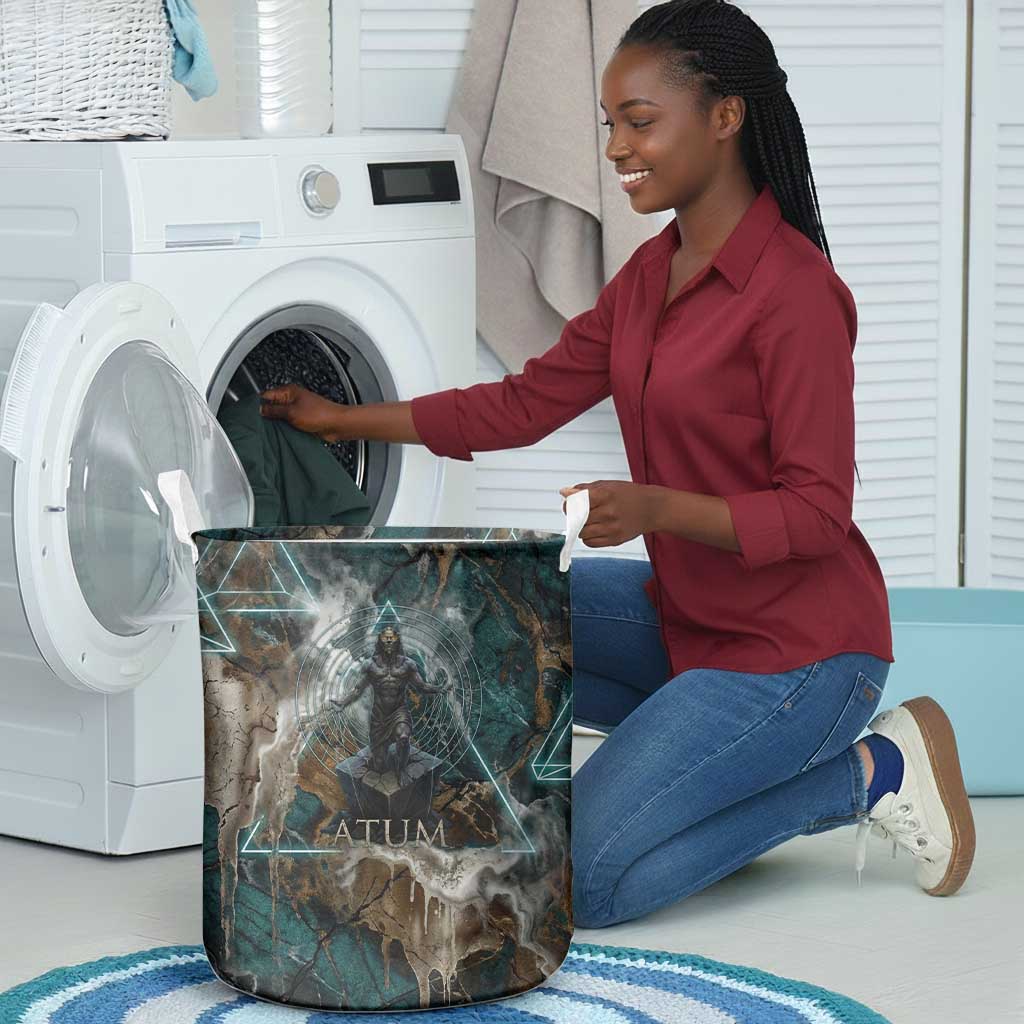 Atum Laundry Basket Ancient Egyptian Teal Marble Smoke, Solar Barque Crown, Creator Deity Statue - African Pride