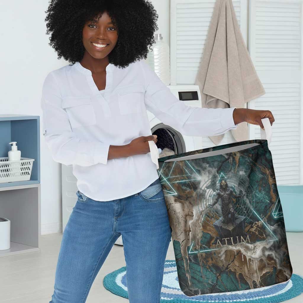 Atum Laundry Basket Ancient Egyptian Teal Marble Smoke, Solar Barque Crown, Creator Deity Statue - African Pride
