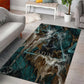 Atum Area Rug Ancient Egyptian Teal Marble Smoke, Solar Barque Crown, Creator Deity Statue - African Pride