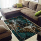 Atum Area Rug Ancient Egyptian Teal Marble Smoke, Solar Barque Crown, Creator Deity Statue - African Pride