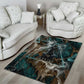 Atum Area Rug Ancient Egyptian Teal Marble Smoke, Solar Barque Crown, Creator Deity Statue - African Pride