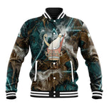 Atum Baseball Jacket Ancient Egyptian Teal Marble Smoke, Solar Barque Crown, Creator Deity Statue - African Pride
