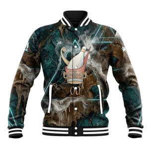 Atum Baseball Jacket Ancient Egyptian Teal Marble Smoke, Solar Barque Crown, Creator Deity Statue - African Pride