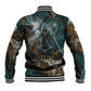 Atum Baseball Jacket Ancient Egyptian Teal Marble Smoke, Solar Barque Crown, Creator Deity Statue - African Pride