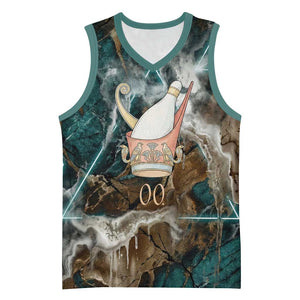 Atum Basketball Jersey Ancient Egyptian Teal Marble Smoke, Solar Barque Crown, Creator Deity Statue - African Pride