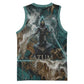Atum Basketball Jersey Ancient Egyptian Teal Marble Smoke, Solar Barque Crown, Creator Deity Statue - African Pride