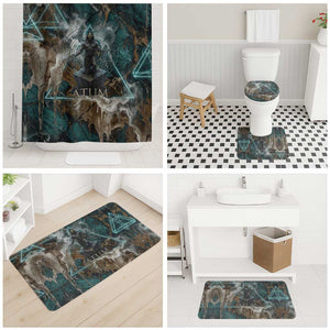 Atum Bathroom Set Ancient Egyptian Teal Marble Smoke, Solar Barque Crown, Creator Deity Statue - African Pride