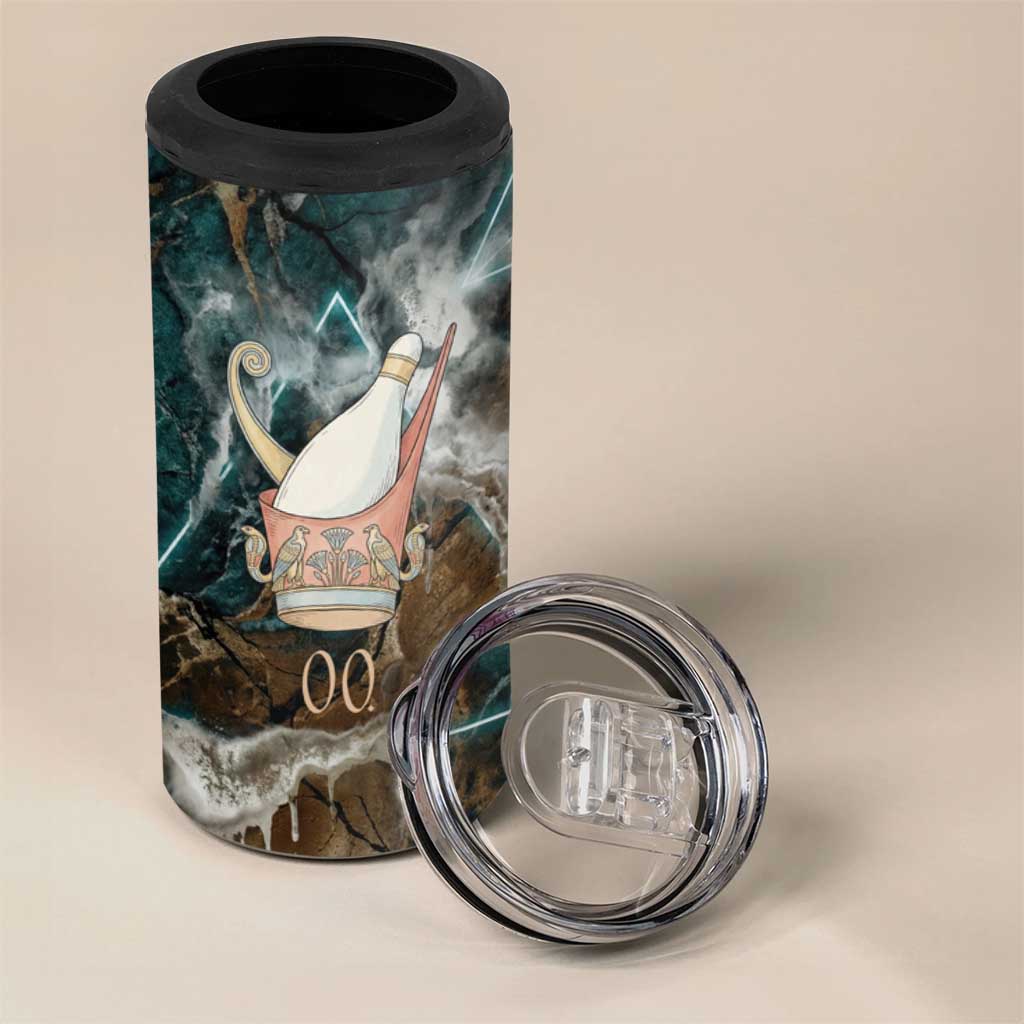 Atum 4 in 1 Can Cooler Tumbler Ancient Egyptian Teal Marble Smoke, Solar Barque Crown, Creator Deity Statue - African Pride