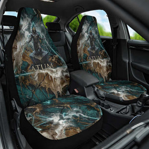 Atum Car Seat Cover Ancient Egyptian Teal Marble Smoke, Solar Barque Crown, Creator Deity Statue - African Pride