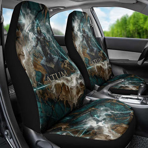 Atum Car Seat Cover Ancient Egyptian Teal Marble Smoke, Solar Barque Crown, Creator Deity Statue - African Pride
