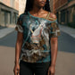 Atum Cross Shoulder Shirt Ancient Egyptian Teal Marble Smoke, Solar Barque Crown, Creator Deity Statue - African Pride