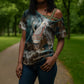 Atum Cross Shoulder Shirt Ancient Egyptian Teal Marble Smoke, Solar Barque Crown, Creator Deity Statue - African Pride