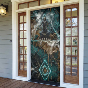 Atum Door Cover Ancient Egyptian Teal Marble Smoke, Solar Barque Crown, Creator Deity Statue - African Pride