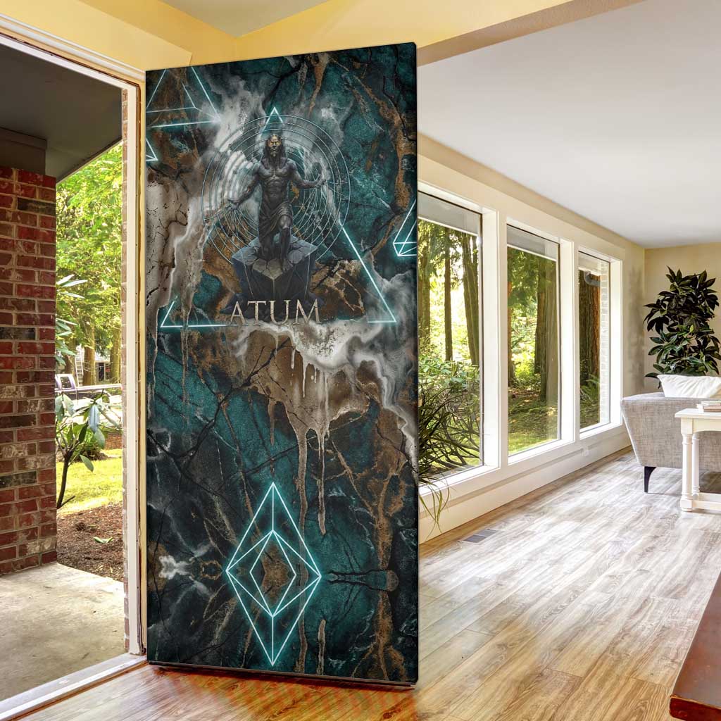Atum Door Cover Ancient Egyptian Teal Marble Smoke, Solar Barque Crown, Creator Deity Statue - African Pride