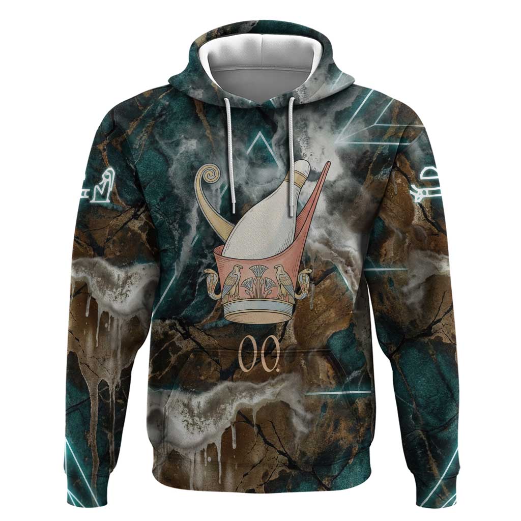 Atum Hoodie Ancient Egyptian Teal Marble Smoke, Solar Barque Crown, Creator Deity Statue - African Pride