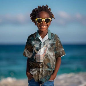 Atum Kid Hawaiian Shirt Ancient Egyptian Teal Marble Smoke, Solar Barque Crown, Creator Deity Statue - African Pride