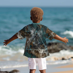 Atum Kid Hawaiian Shirt Ancient Egyptian Teal Marble Smoke, Solar Barque Crown, Creator Deity Statue - African Pride