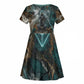 Atum Kid Short Sleeve Dress Ancient Egyptian Teal Marble Smoke, Solar Barque Crown, Creator Deity Statue - African Pride