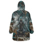 Atum Kid Wearable Blanket Hoodie Ancient Egyptian Teal Marble Smoke, Solar Barque Crown, Creator Deity Statue - African Pride