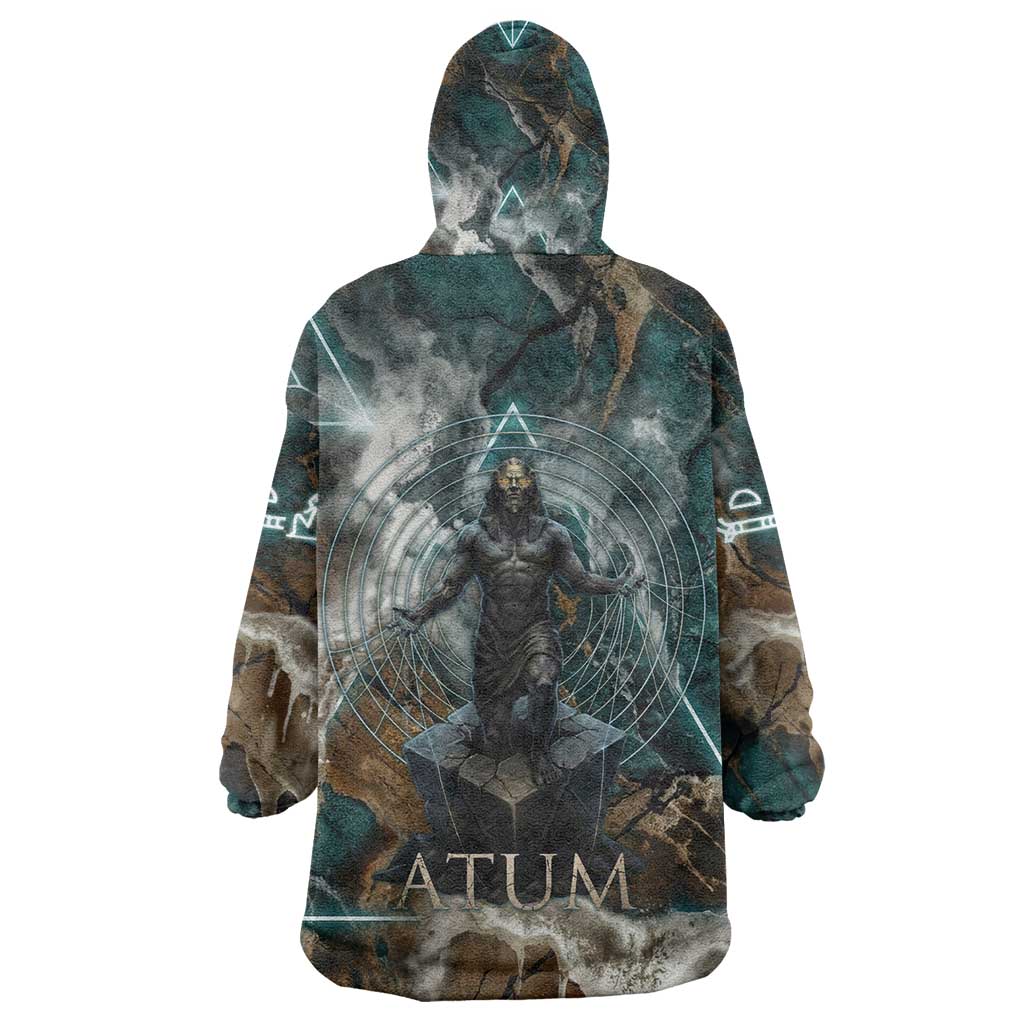 Atum Kid Wearable Blanket Hoodie Ancient Egyptian Teal Marble Smoke, Solar Barque Crown, Creator Deity Statue - African Pride
