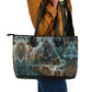 Atum Leather Tote Bag Ancient Egyptian Teal Marble Smoke, Solar Barque Crown, Creator Deity Statue - African Pride