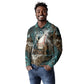 Atum Long Sleeve Polo Shirt Ancient Egyptian Teal Marble Smoke, Solar Barque Crown, Creator Deity Statue - African Pride