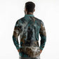 Atum Long Sleeve Polo Shirt Ancient Egyptian Teal Marble Smoke, Solar Barque Crown, Creator Deity Statue - African Pride