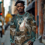 Atum Long Sleeve Shirt Ancient Egyptian Teal Marble Smoke, Solar Barque Crown, Creator Deity Statue - African Pride