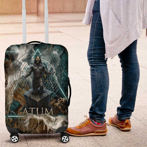 Atum Luggage Cover Ancient Egyptian Teal Marble Smoke, Solar Barque Crown, Creator Deity Statue - African Pride