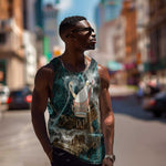 Atum Men Tank Top Ancient Egyptian Teal Marble Smoke, Solar Barque Crown, Creator Deity Statue - African Pride