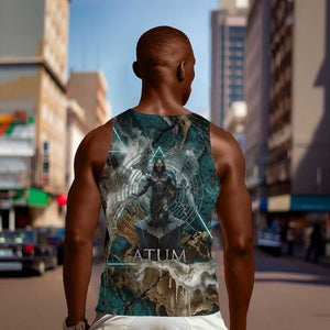 Atum Men Tank Top Ancient Egyptian Teal Marble Smoke, Solar Barque Crown, Creator Deity Statue - African Pride