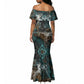 Atum Mermaid Dress Ancient Egyptian Teal Marble Smoke, Solar Barque Crown, Creator Deity Statue - African Pride