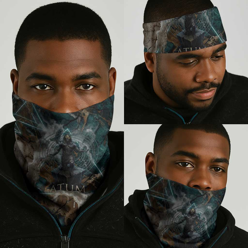 Atum Neck Gaiter Ancient Egyptian Teal Marble Smoke, Solar Barque Crown, Creator Deity Statue - African Pride