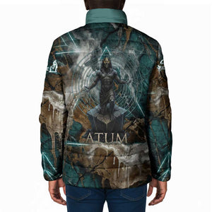 Atum Padded Jacket Ancient Egyptian Teal Marble Smoke, Solar Barque Crown, Creator Deity Statue - African Pride