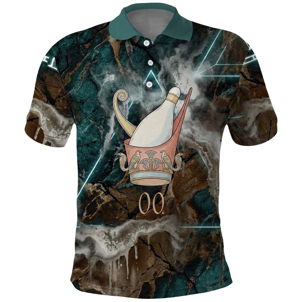 Atum Polo Shirt Ancient Egyptian Teal Marble Smoke, Solar Barque Crown, Creator Deity Statue - African Pride